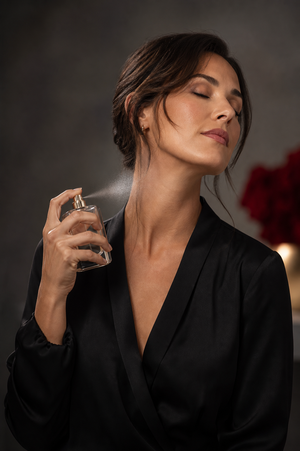 Donna che si spruzza il profumo